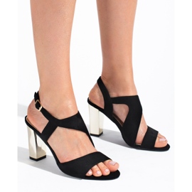 Schwarze Wildleder-Sandalen mit Absatz von Shelovet 1