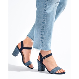 Marineblaue Shelovet-Damensandalen mit dekorativem Absatz 1