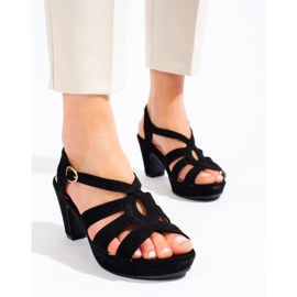 Schwarze Wildleder-Absatzsandalen für Damen von Shelovet 2