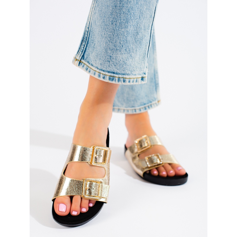 Goodin Goldene Hausschuhe mit dekorativen Schnallen 2