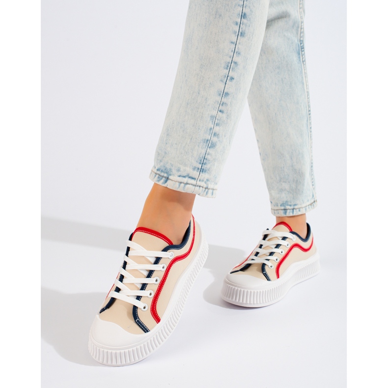 Shelovet Damen-Sneakers mit niedrigem Plateau beige 1