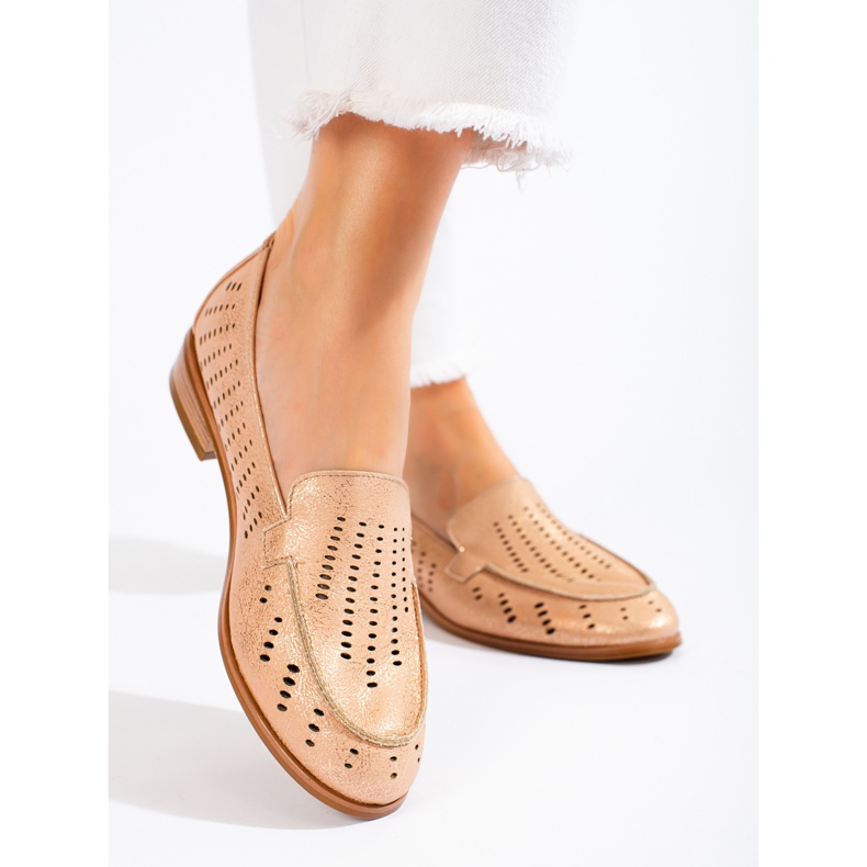 SHELOVET Goldfarbene durchbrochene Damenschuhe Potocki beige 1