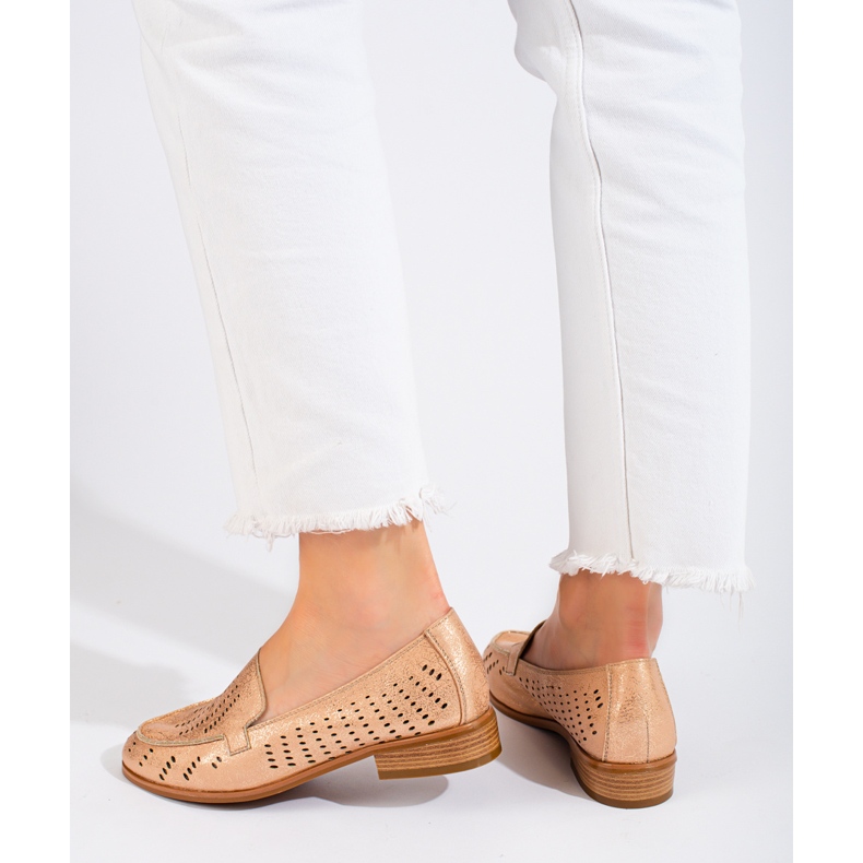 SHELOVET Goldfarbene durchbrochene Damenschuhe Potocki beige 2