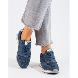 Marineblaue Shelovet-Keilsneaker aus Leder für Damen 2