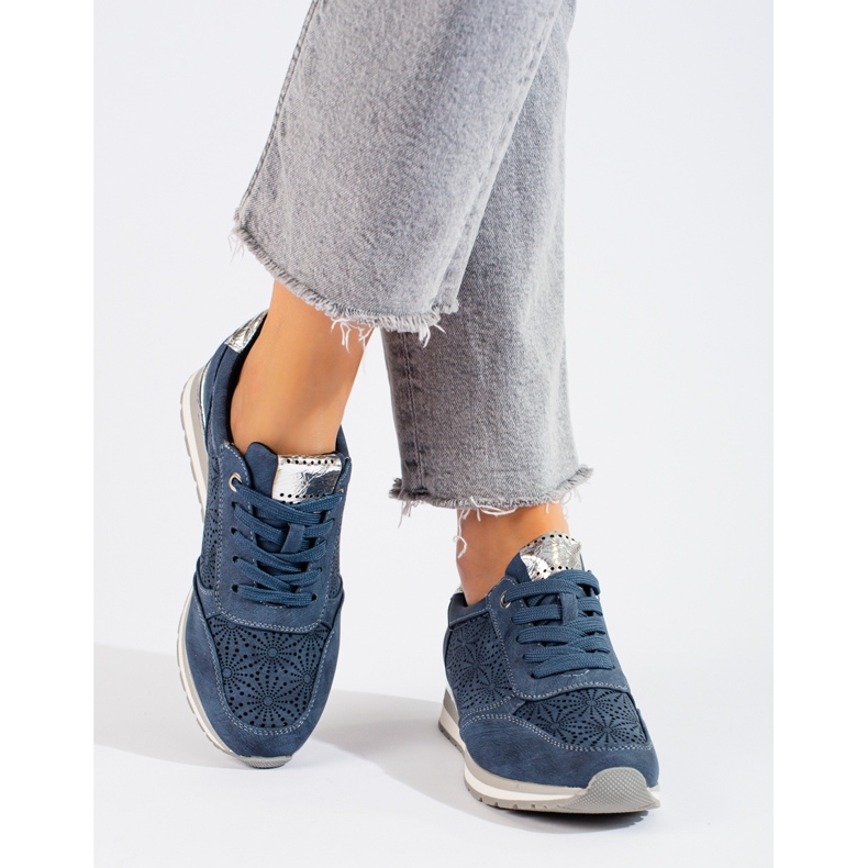 Marineblaue Shelovet-Keilsneaker aus Leder für Damen 2