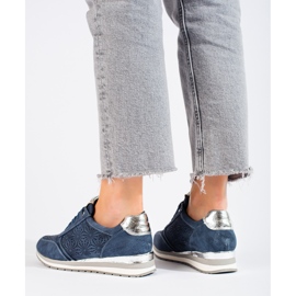 Marineblaue Shelovet-Keilsneaker aus Leder für Damen 1