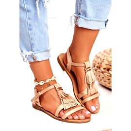 FRJ Damen Sandalen Flaches Wildleder Boho Beige Lucami 3