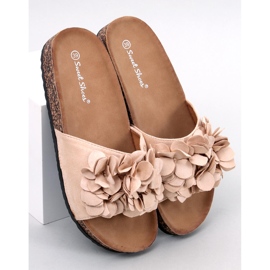 Fowley Beige Blumen-Kork-Hausschuhe 1