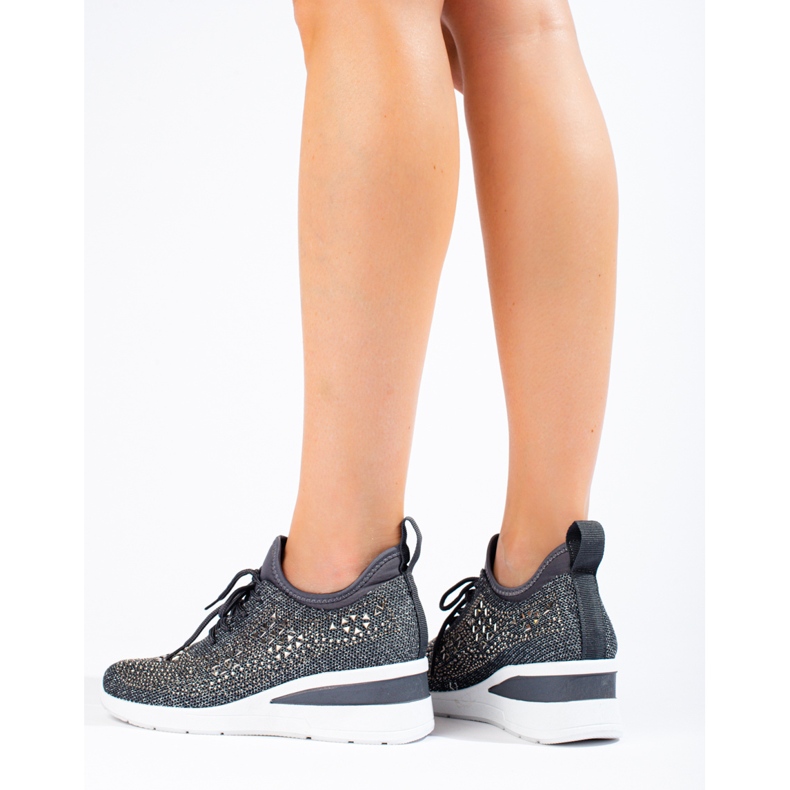 Schwarze Shelovet-Sneaker aus Textil mit Keilabsatz grau 2