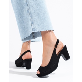 Schwarze Wildledersandalen von Shelovet mit bequemem Absatz 1