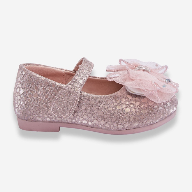 Kinder-Ballerinas mit Schleife und glitzerndem Klettverschluss in Silber-Rosa Elisa 1
