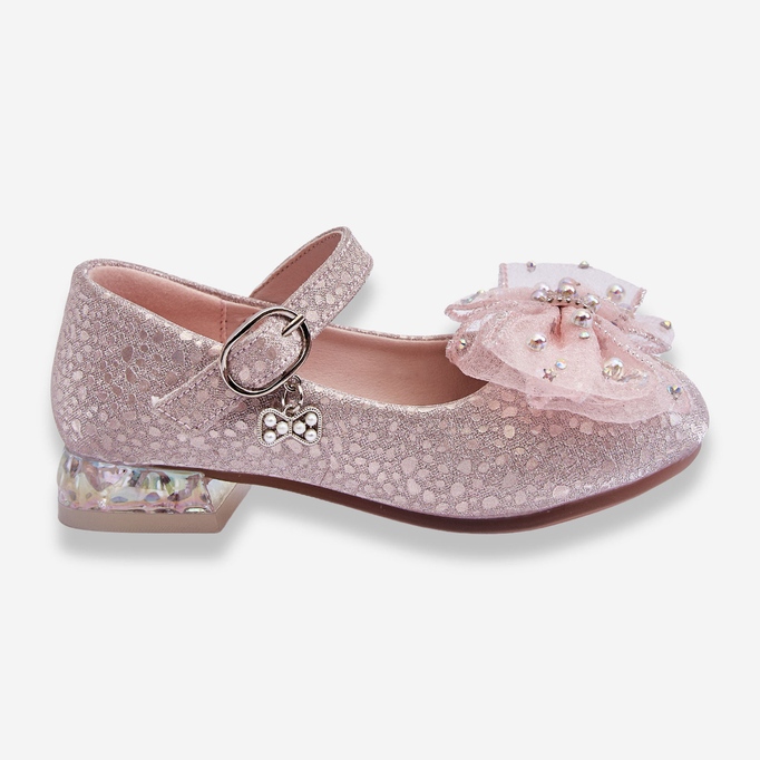 PA1 Kinder-Ballerinas mit Klettverschluss-Schleife Silber-Rosa Nicola 1