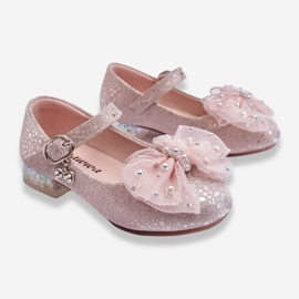 PA1 Kinder-Ballerinas mit Klettverschluss-Schleife Silber-Rosa Nicola 2