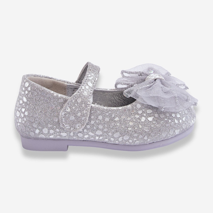 Kinder-Ballerinas mit Schleife und glitzerndem Klettverschluss in Silbergrau Elisa 1