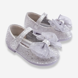 Kinder-Ballerinas mit Schleife und glitzerndem Klettverschluss in Silbergrau Elisa 2