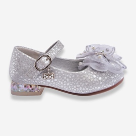 PA1 Kinder-Ballerinas mit Klettverschluss-Schleife Silbergrau Nicola 1