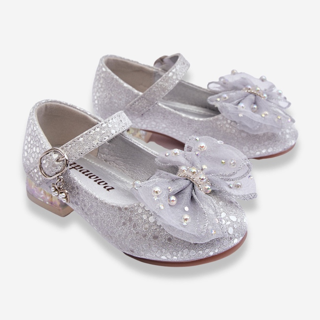 PA1 Kinder-Ballerinas mit Klettverschluss-Schleife Silbergrau Nicola 2