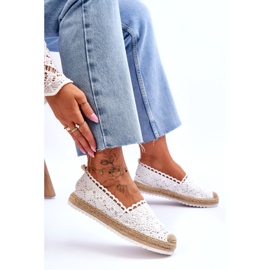 FE1 Espadrilles zum Hineinschlüpfen aus Spitze in Weiß Blanco 5