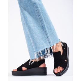 Schwarze Keilsandalen von Shelovet für Damen 1