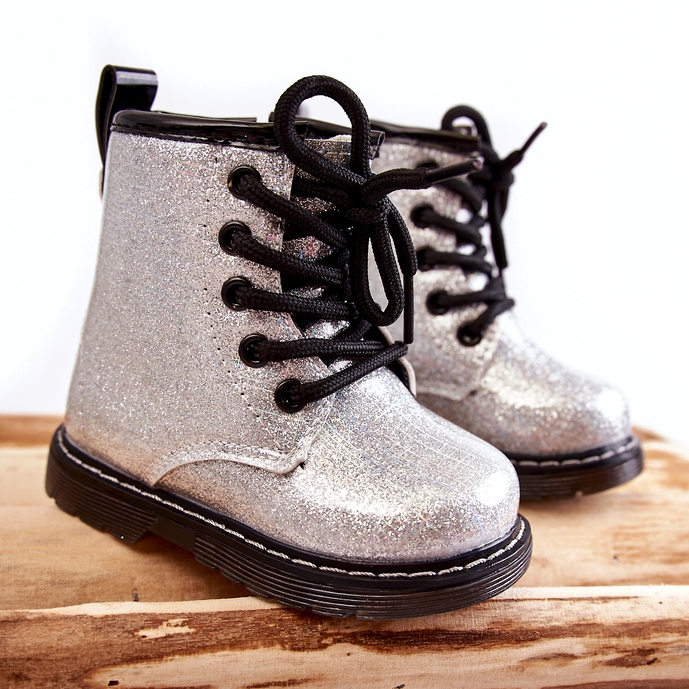 FR1 Warme Kinderstiefel mit Reißverschluss Lackiertes Silber Goopy silber- 4