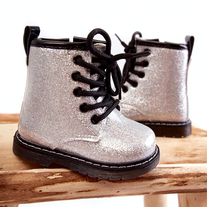 FR1 Warme Kinderstiefel mit Reißverschluss Lackiertes Silber Goopy silber- 3