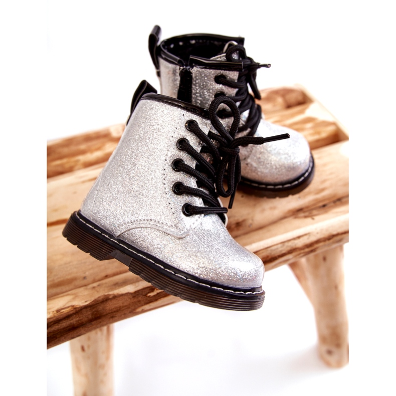 FR1 Warme Kinderstiefel mit Reißverschluss Lackiertes Silber Goopy silber- 2
