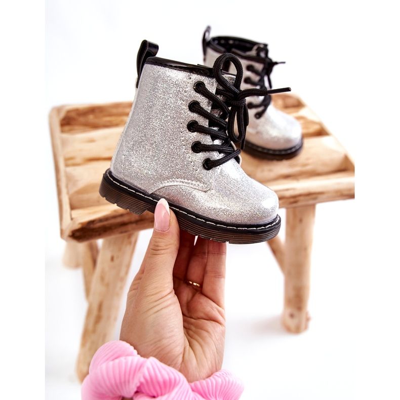 FR1 Warme Kinderstiefel mit Reißverschluss Lackiertes Silber Goopy 1