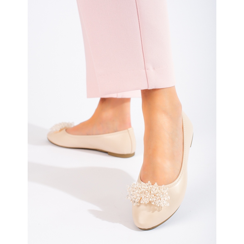 W. Potocki Beige Ballerinas für Damen mit Perlenverzierung von Potocki 2