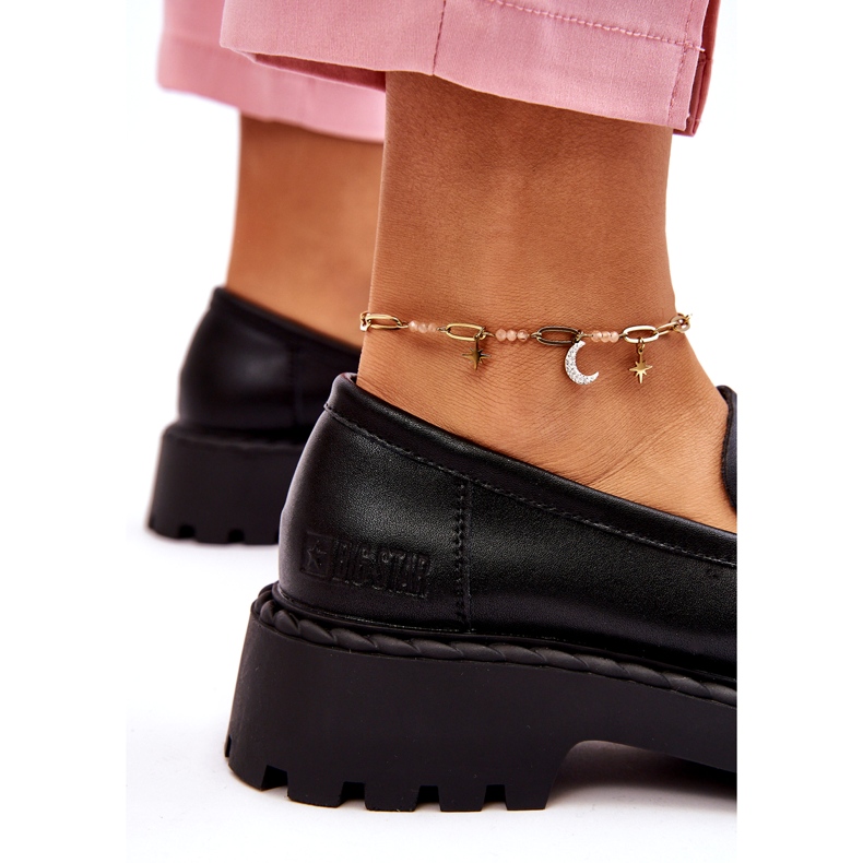 Damen Mokassins Big Star Lederschuhe LL274458 Schwarz 3