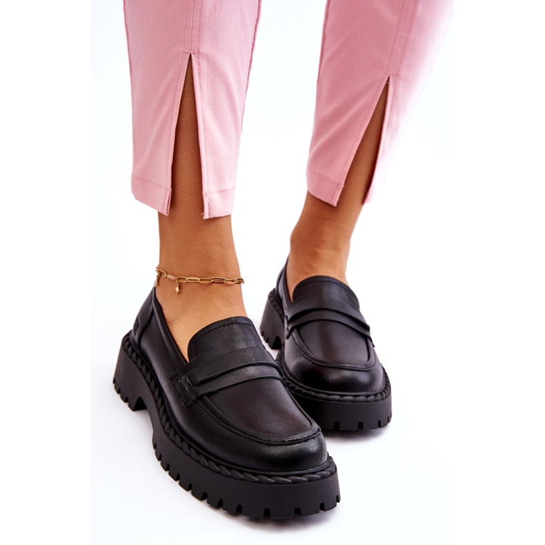 Damen Mokassins Big Star Lederschuhe LL274458 Schwarz 2