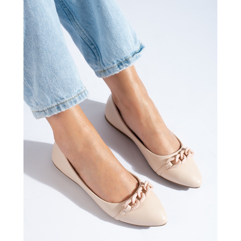 W. Potocki Beige Damen-Ballerinas mit spitzer Potocki-Kette 1