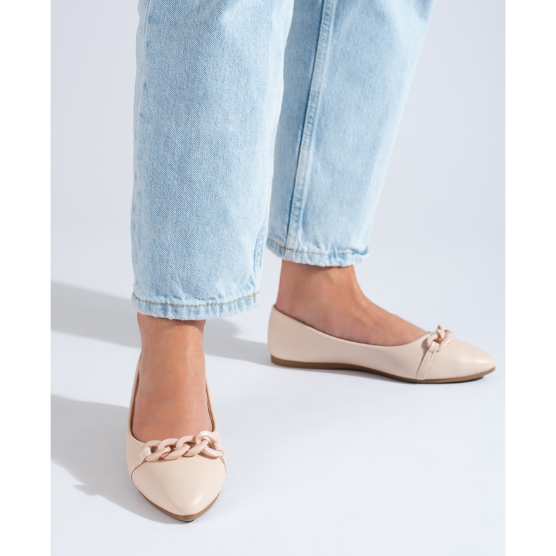 W. Potocki Beige Damen-Ballerinas mit spitzer Potocki-Kette 2