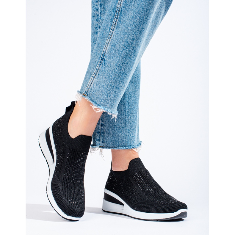 Schwarze Shelovet-Sneaker aus Textil mit Keilabsatz 1