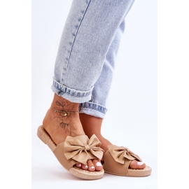 FK1 Modische Damenhausschuhe mit beiger Estera-Schleife 1