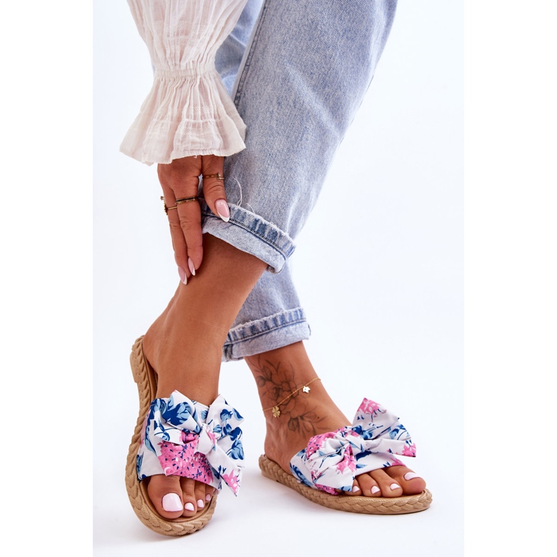 FK1 Damenhausschuhe mit Stoffschleife White Blossom weiß 1