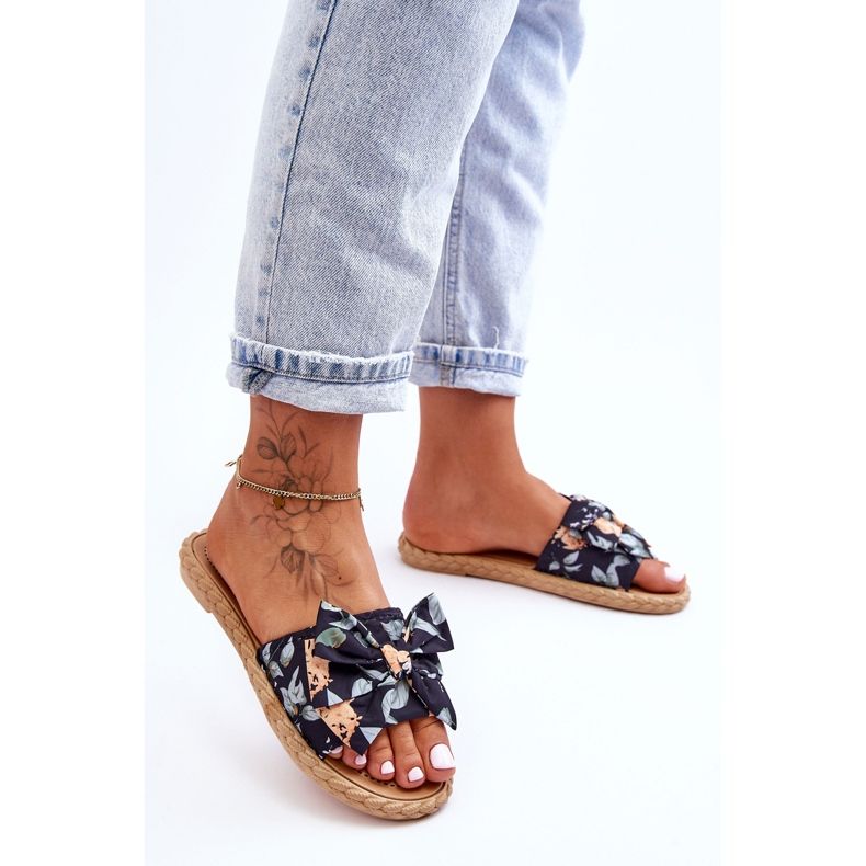 FK1 Damenhausschuhe mit Stoffschleife Black Blossom schwarz 1