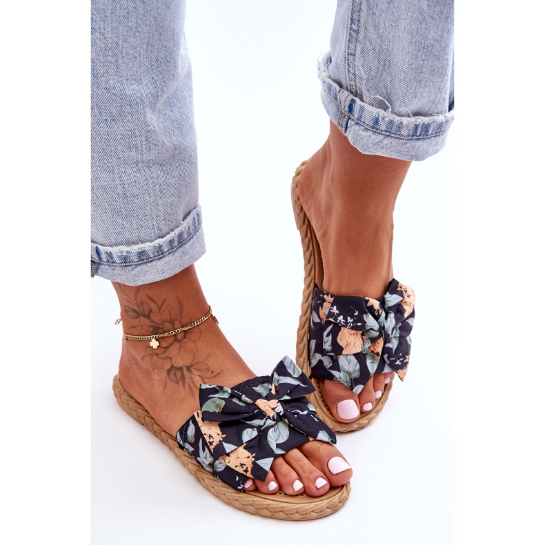 FK1 Damenhausschuhe mit Stoffschleife Black Blossom schwarz 2