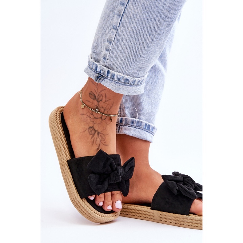 FK1 Damen-Hausschuhe aus Wildleder mit Schleife in Schwarz von Fency 2