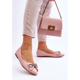 WS1 Elegante Ballerinas mit Schleife und einmaligen rosa Strasssteinen 2