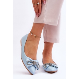 WS1 Elegante Ballerinas mit Schleife und blauen einmaligen Strasssteinen 1