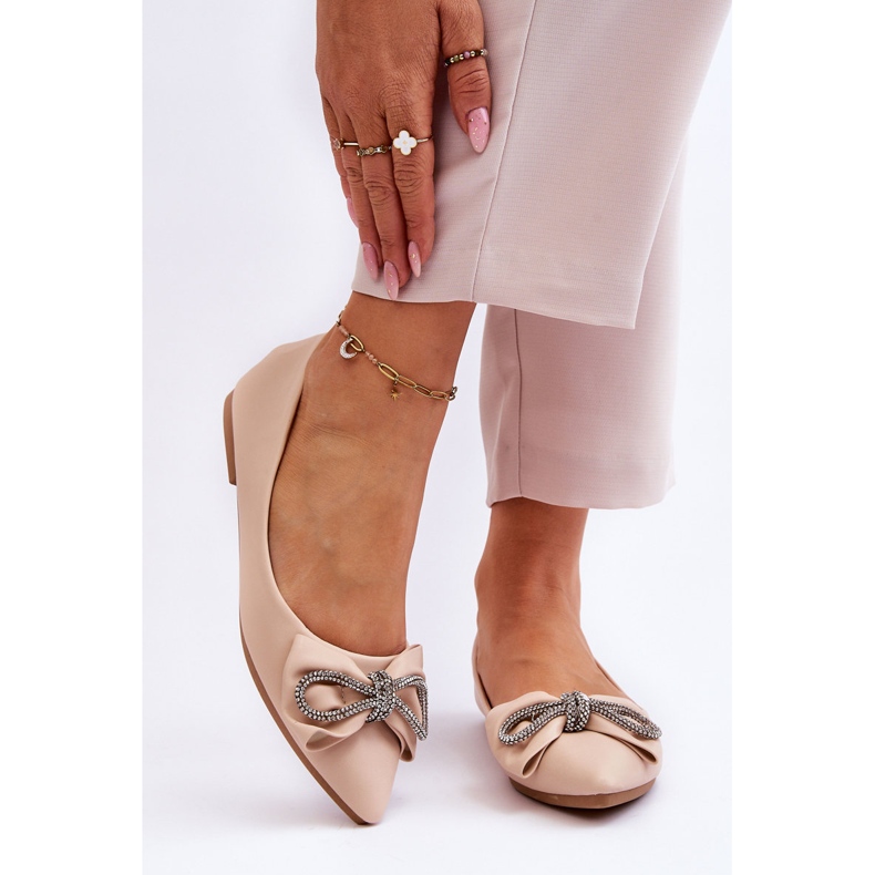 WS1 Elegante Ballerinas mit Schleife und Juwelen Beige One Time 1
