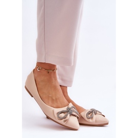 WS1 Elegante Ballerinas mit Schleife und Juwelen Beige One Time 2