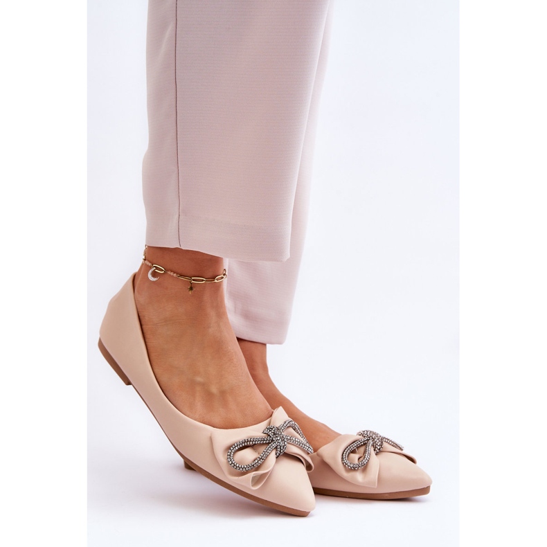 WS1 Elegante Ballerinas mit Schleife und Juwelen Beige One Time 2