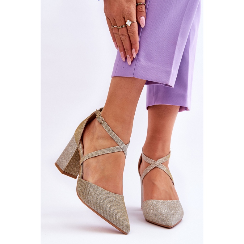 WS1 Modische glänzende Pumps auf einem goldenen Galaxy-Absatz 1