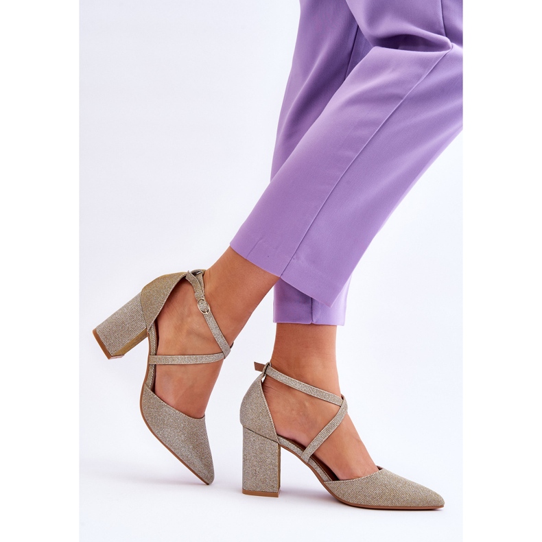 WS1 Modische glänzende Pumps auf einem goldenen Galaxy-Absatz 2