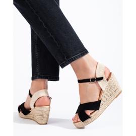 Schwarze Shelovet-Espadrilles-Sandalen mit Keilabsatz für Damen 1