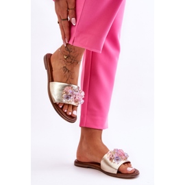 Damenhausschuhe aus Leder mit Verzierung Nicole 2726/064 Gold golden 1