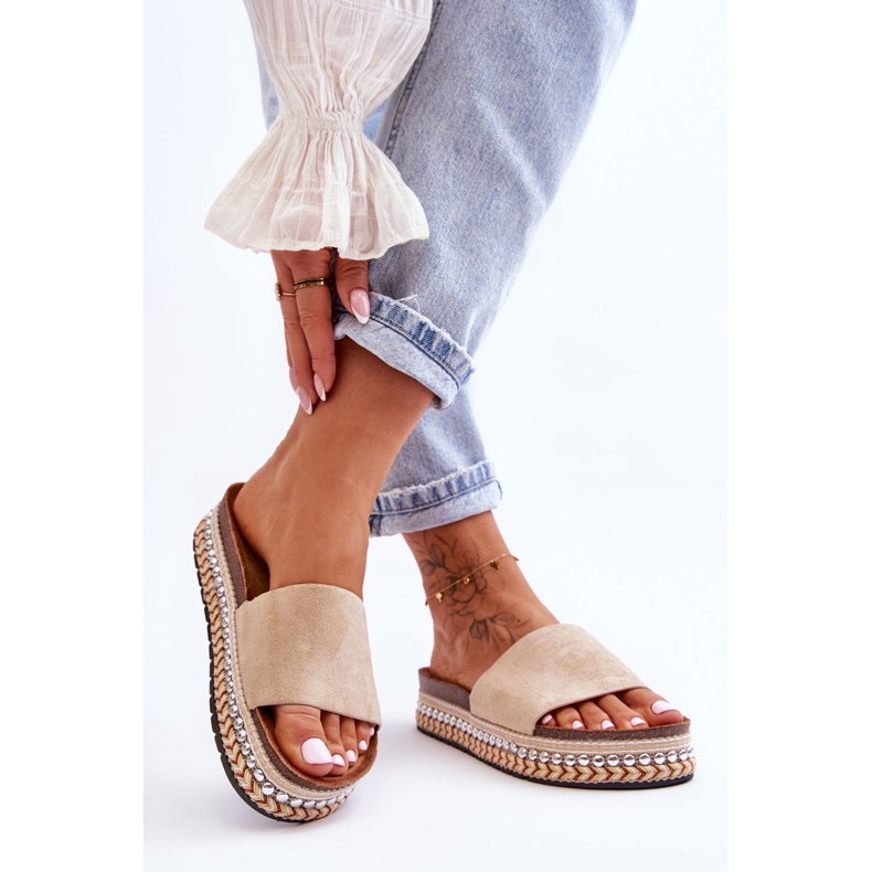 WR1 Damen-Hausschuhe aus glattem Wildleder Beige Hayen 1